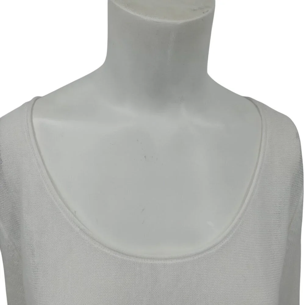 Eileen Fisher White Linen Blend 3/4 Sleeve Loose Knit Sweater Size M Petite